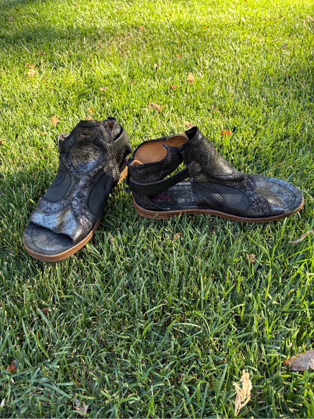 Women A.S Riley Metallic Leather Peep Toe Flat. Only Wore One Time